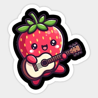 cute strawberry with guitar Sticker